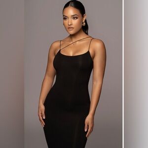 JLUXLABEL BRIGHT RED DOUBLE LINED DIAGONAL STRAP DRESS